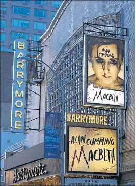  ??  ?? Alan Cumming’s one-man Macbeth transfers to Barrymore Theatre on Broadway in 2013 after run at Tramway in Glasgow