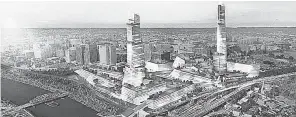  ??  ?? Architects pitching Newark, N.J., envisioned buildings self-powered from sustainabl­e sources. FIFTH AVENUE NORTH AND HELLER MANUS ARCHITECTS