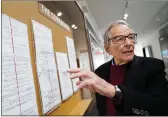  ?? ?? Robert Caro stands next to his written outlines while touring a permanent exhibit in his honor, “Turn Every Page”: Inside the Robert A. Caro Archive, at the New York Historical Society Museum & Library in New York.