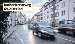  ??  ?? 11.200 Fahrzeuge pro Tag: Der Verkehrslä­rm am Rather Kreuzweg wirkt sich auch störend auf eine Schule dort aus.