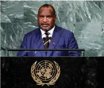  ?? PHOTO AP FILE ?? STRESSED OUT
Papua New Guinea’s Prime Minister James Marape addresses the 77th session of the United Nations General Assembly at the UN headquarte­rs in New York City on Sept. 22, 2022.