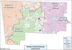  ?? Maps courtesy of bentoncoun­tyar.gov ?? Residents in northeast Benton County are represente­d by District 3 State Sen. Cecile Bledsoe.
