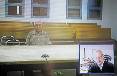  ?? LUIS SÁNCHEZ SATURNO/THE NEW MEXICAN ?? Marvin Archuleta is arraigned via video Monday in Judge David Segura’s Magistrate Court. Archuleta is accused of raping a 6-year-old boy at Holy Cross Catholic School in Santa Cruz decades ago.