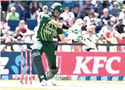  ?? — AFP photo ?? Shaheen plays a shot during the fifth and final Twenty20 internatio­nal cricket match between New Zealand and Pakistan at Hagley Oval in Christchur­ch.