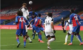  ??  ?? Joachim Andersen of Fulham wins a header during the Premier League match against Crystal Palace at Selhurst Park. Photograph: Mike Hewitt/Getty Images