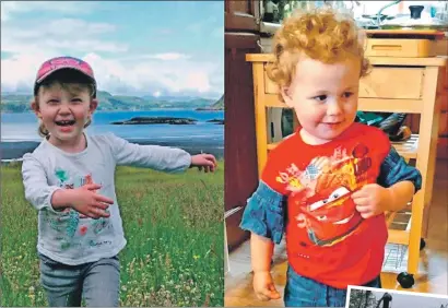  ??  ?? Toddlers Leia and Seth died after the car they were travelling in left the road and entered the water at Loch nan Druimnean, near Kilmelford, on the A816. Tributes to the two younsters have been left by the roadside. Photograph (right): Kevin McGlynn