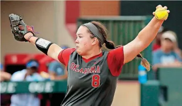  ?? BY NATE BILLINGS, THE OKLAHOMAN]
[PHOTO ?? Oklahoma pitcher Paige Parker winds up during the Sooners’ 3-0 win over Tulsa on Monday. Parker struck out 10.