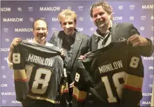  ?? John Katsilomet­es ?? Las Vegas Review-journal Jay Kornegay, Barry Manilow and Geno Iafrate show off new Golden Knights jerseys Thursday at Internatio­nal Theater at the Westgate.