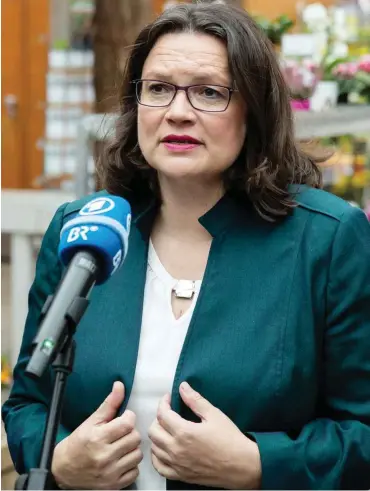  ?? Foto: dpa/Daniel Karmann ?? Andrea Nahles hat ihre »Fehleinsch­ätzung« im Fall Maaßen eingeräumt.