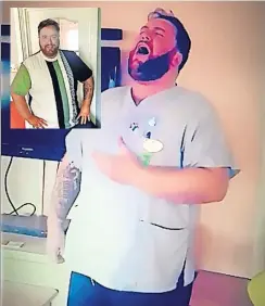  ?? ?? Belting it out Former carer William singing in his old workplace in East Kilbride, before his weight loss