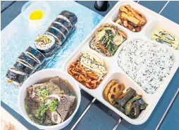  ?? Korean barbecue gimbap and pork bone jjim dosirak at SuLee Dosirak. ??