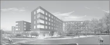  ?? Special to the Democrat-Gazette ?? A rendering of the new University of Arkansas, Fayettevil­le residence hall, The Stadium Drive Residence Hall. The hall is a nearly $80 million project. The 202,000-square-foot Stadium Drive Residence Hall, which will consist of two halls connected by a...