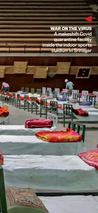  ??  ?? WAR ON THE VIRUS A makeshift Covid quarantine facility inside the indoor sports stadium in Srinagar