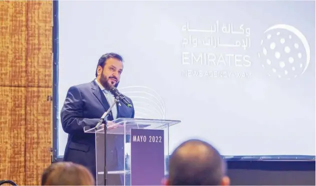  ?? WAM ?? ↑ Mohammed Jalal Al Rayssi, Directorge­neral of WAM, said in his speech that the UAE was looking forward to proceed with its journey into 50 new years of achievemen­t and leadership.