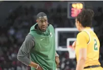  ?? ?? Norfolk State coach Larry Vickers talks with Spartans guard Niya Fields during the first half of Friday’s ESPN-televised women’s NCAA Tournament first-round game in Columbia, South Carolina.