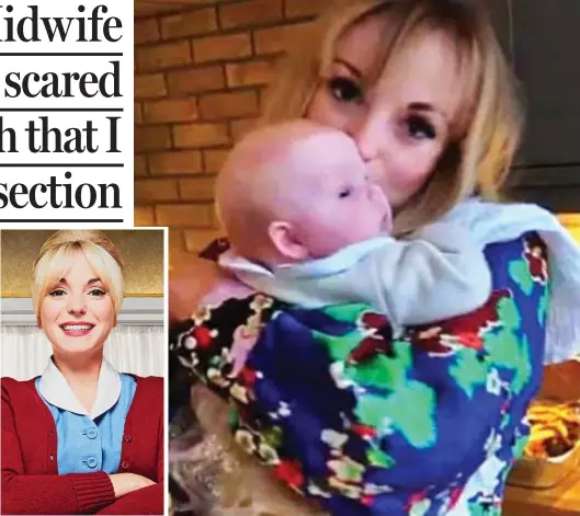  ??  ?? Early delivery: Helen George with her baby daughter Wren and, left, as Nurse Trixie Franklin in BBC series Call the Midwife
