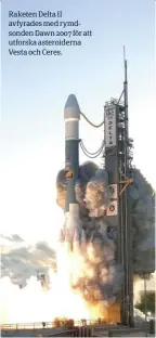  ??  ?? Raketen Delta II avfyrades med rymdsonden Dawn 2007 för att utforska asteroider­na Vesta och Ceres.
