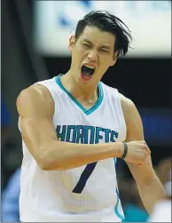  ?? STREETER LECKA / GETTY IMAGES/ AFP ?? Charlotte Hornets’ Jeremy Lin reacts after draining a basket against the Cleveland Cavaliers at Time Warner Cable Arena in Charlotte on Wednesday.