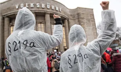  ?? Photograph: Hayoung Jeon/EPA ?? One of many protests held was held to rally for the abolition of criminal code 219a. Paragraph 219a criminalis­es those who advertise abortions.