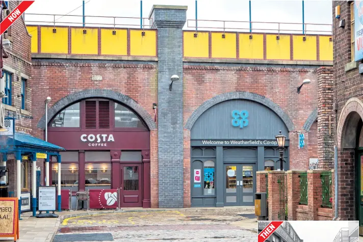  ?? Pictures: ITV ?? Brand new... familiar names underneath the arches on Victoria Street – a far cry from the way the soap’s set looked in 1970, right