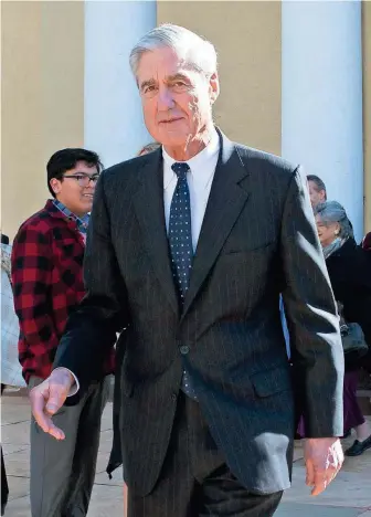  ?? CLIFF OWEN/AP ?? Special counsel Robert Mueller leaves St. John’s Episcopal Church across from the White House after attending morning services Sunday in Washington.