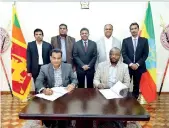  ??  ?? Seated (from left): Ogabo Chairman Deepal Nelson and Aleta Land Group of Companies CEO Habtamu Silla. Standing (from left): T. Bandara, Overall project consultant/coordinato­r, Chathura Perera – Managing Director – Bellose Lanka (Pvt) Ltd. and Ogabo...