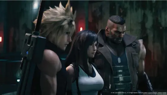  ??  ?? The English localisati­on is one of Square Enix’s best to date. Cody Christian’s Cloud is steely but vulnerable, and makes a good foil for more playful, empathetic party members like Britt Baron’s Tifa