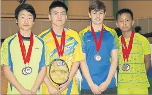  ?? SUBMITTED PHOTO ?? Some of the P.E.I. medal winners at the 2017 Atlantic badminton championsh­ips in Truro, N.S., display their medals. From left: Alex Zheng, second in under-15 men’s doubles and third in under-15 boys singles; David Pan, second in under-19 men’s singles...