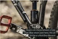  ??  ?? Buyers can choose between a Cane Creek DBair shock (seen here), the coil version or a RockShox Monarch