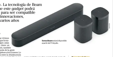  ??  ?? Sonos Beam estará disponible a partir del 17 de julio.
