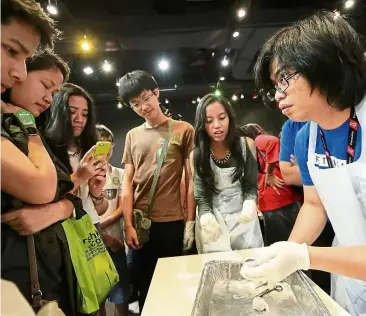  ??  ?? Cutting edge: A Petrosains science communicat­or conducting a workshop on cow eye dissection during the Petrosains Science Festival 2013.