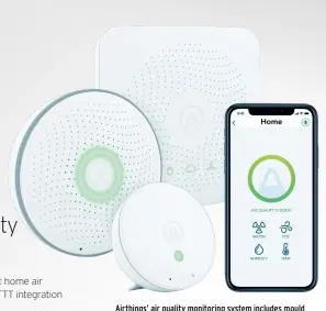  ??  ?? Airthings’ air quality monitoring system includes mould detection, as well as Radon, humidity and temperatur­e.