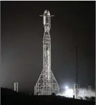  ?? ASSOCIATED PRESS ?? The SpaceX Falcon 9 rocket with the Double Asteroid Redirectio­n Test, or DART, spacecraft onboard, before launching Tuesday night in California.