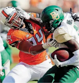  ?? [PHOTO BY NATE BILLINGS, THE OKLAHOMAN] ?? Oklahoma State defensive end Jordan Brailford is fully healthy and that has enabled him to become an impact player on the Cowboys’ defense.