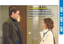  ??  ?? Trouble In Paradise: Franco (Roger Howarth) and Elizabeth (Rebecca Herbst) hit a marital rough patch.