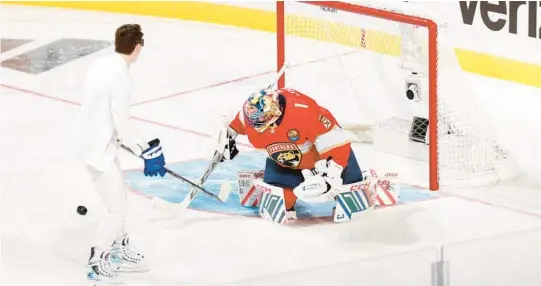  ?? JOEL AUERBACH/GETTY ?? Mitch Marner competes against goaltender Roberto Luongo in the NHL Breakaway Challenge on Friday during the All-Star Skills Competitio­n at FLA Live Arena in Sunrise.