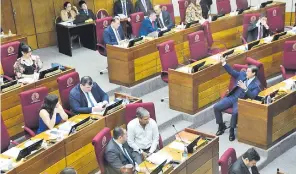  ?? ?? Aspecto de la sesión de ayer en la que el senador Líder Amarilla (izq.) hizo críticas.