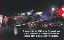  ??  ?? O inquérito da GNR e da PJ confirma que o jipe conduzido por Ivo Lucas seguia com excesso de velocidade.