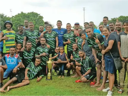  ?? Waisea Nasokia ?? The Nalovo FC team celebratin­g their win on Sunday. Photo: