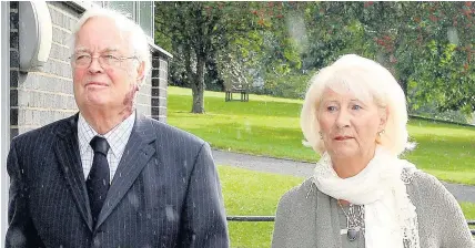  ??  ?? > Former Chief Superinten­dent Gordon Anglesea, pictured outside court with his wife, denies sex abuse charges