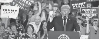  ?? ALEXWONG, GETTY IMAGES ?? President Trump marks his first 100 days in office with a campaign- style rally Saturday in Harrisburg, Pa.