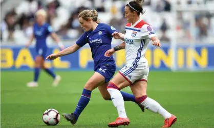  ??  ?? Lucy Bronze (right) challenges Chelsea’s Fran Kirby during Lyon’s 2-1 Champions League semi-final first leg victory. Photograph: Chelsea Football Club/Chelsea FC via Getty Images