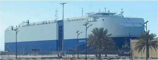  ??  ?? THE ‘MV HELIOS RAY’ is docked in Dubai Port over the weekend after it was attacked, allegedly by Iran.