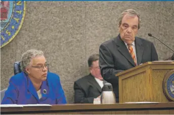  ?? | SUN- TIMES FILE PHOTO ?? Cook County Board President Toni Preckwinkl­e ( left) and Commission­er John P. Daley during a board meeting in 2015.