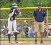  ?? STAN HUDY - SHUDY@DIGITALFIR­STMEDIA.COM ?? Averill Park base runner Marissa Nagel yells encouragem­ent down to the batter’s box after reachign safetly late in the NYSPHSAA Class A sub-regional against Jamesville-DeWitt at Luther Forest Fields in Malta.