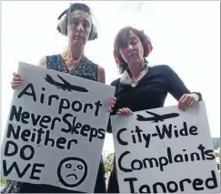  ??  ?? Too noisy: Members of the protest group Auckland: The Plane Truth, which is opposed to the SMART flight path trial.