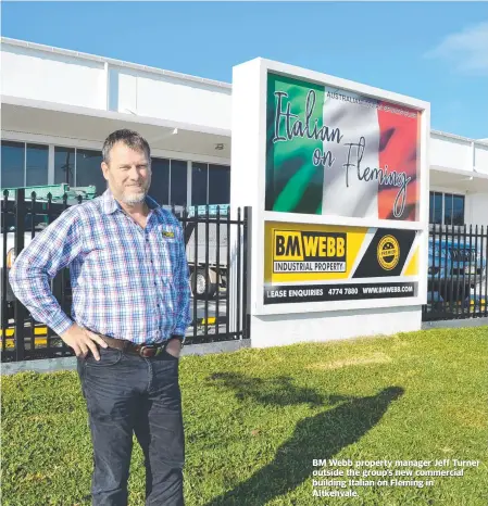  ??  ?? BM Webb property manager Jeff Turner outside the group’s new commercial building Italian on Fleming in Aitkenvale.