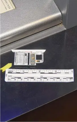  ?? Stamford police/Contribute­d photo ?? A skimming device found by a customer at a bank ATM in Stamford.