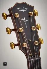 ??  ?? 2 1. The paua ‘Spring Vine’ inlay adds a splash of posh to an otherwise understate­d guitar. Typically, the fingerboar­d is West African ebony and note the ebony binding with inset Hawaiian koa purfling 2. Gotoh’s 510 tuners are used here and have an aged-gold finish that certainly contribute­s to a more classic, even vintage-like aesthetic. Note the black graphitelo­aded nut – an identifier of V-Class braced models 3. The armrest adds considerab­le comfort, like the acoustic equivalent of Fender’s forearm contour