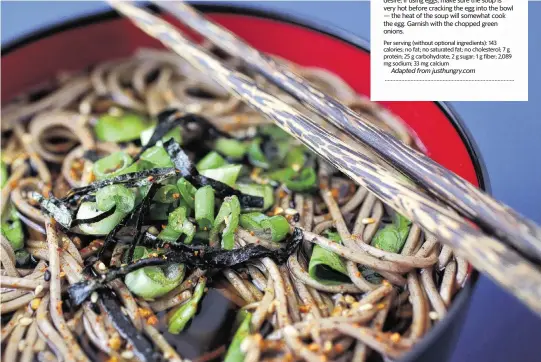  ?? CHRISTIAN GOODEN St. Louis Post-Dispatch/TNS ?? Toshikoshi Soba (or Year-End Soba Noodle Soup) to celebrate the new year.